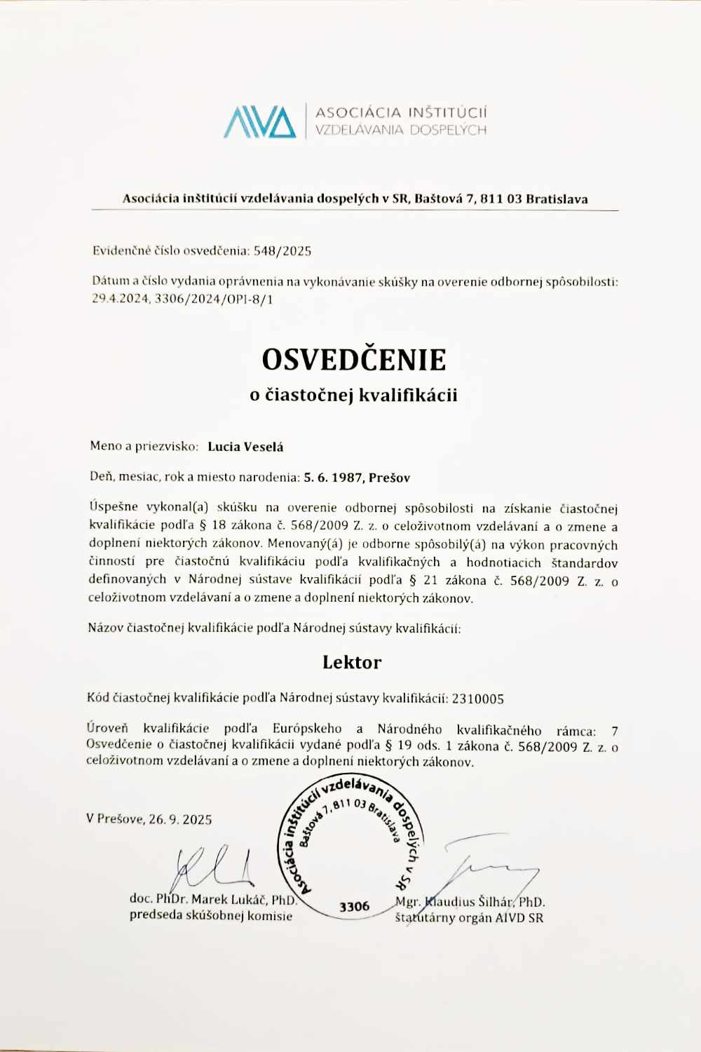 Certifikát 3